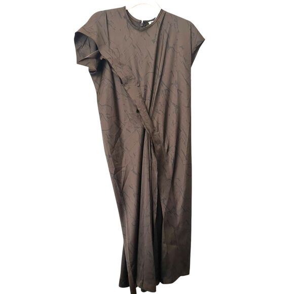 ROUCHA Satin Gathered Front‎ Maxi Dress Brown NWT Sz BB (Medium Short) - Picture 1 of 6